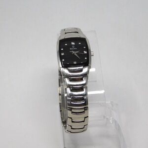 Bulova Womens Watch 96P15 Black Dial Stainless Steel Diamonds Ladies Silver 6.5"